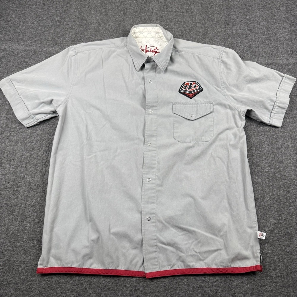Troy Lee Designs Shirt Mens XL Gray Snap Button Mechanic Garage Pit Crew MX SX